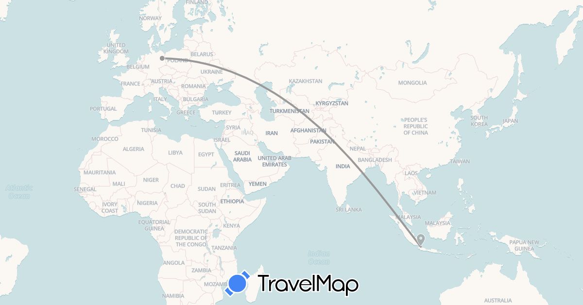 TravelMap itinerary: driving, plane in Germany, Indonesia (Asia, Europe)